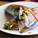 Pork Spring Rolls with Peanut Butter Dipping Sauce