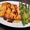 Paleo Baked Chicken Fingers & Panko-crusted Asparagus