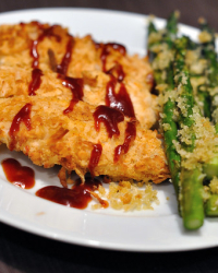 Paleo Baked Chicken Fingers & Panko-crusted Asparagus